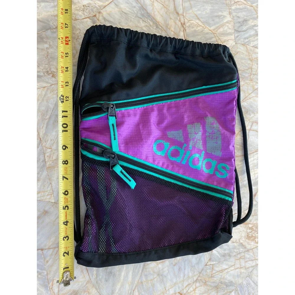 Adidas Drawstring Cinch Bag Purple Mesh Sackpack Gym Backpack Zipper Pockets